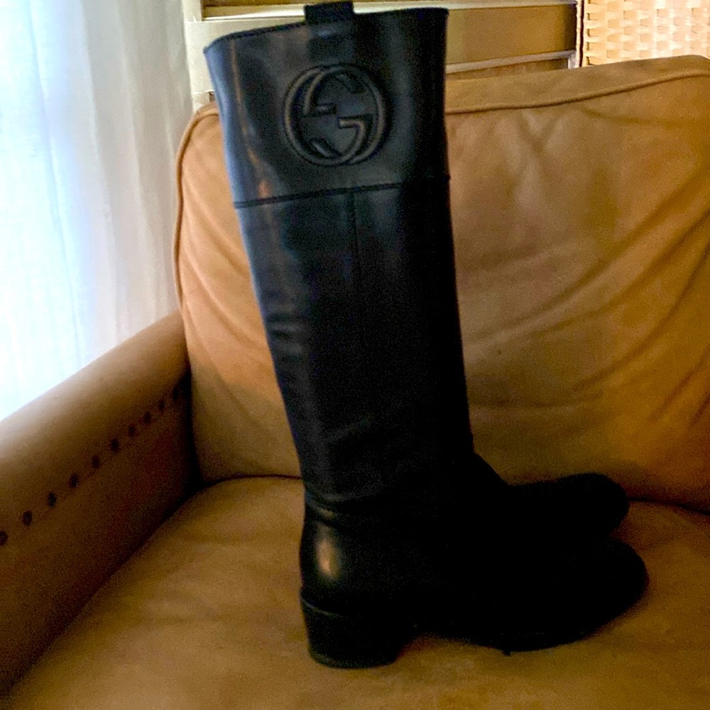 Beautiful black  leather Gucci boots. Two inch heel. Wear dressy or casual.